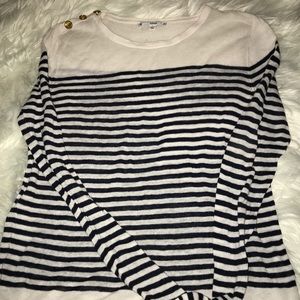 Navy blue and white long sleeve top